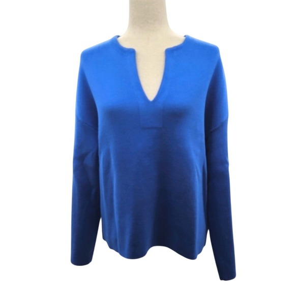 Loft Bright Isle Blue Button Cuff V-Neck Knit‎ Sweater Classic Pullovere - Picture 2 of 10